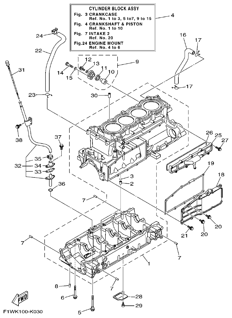Yamaha F1WM CRANKCASE parts diagram